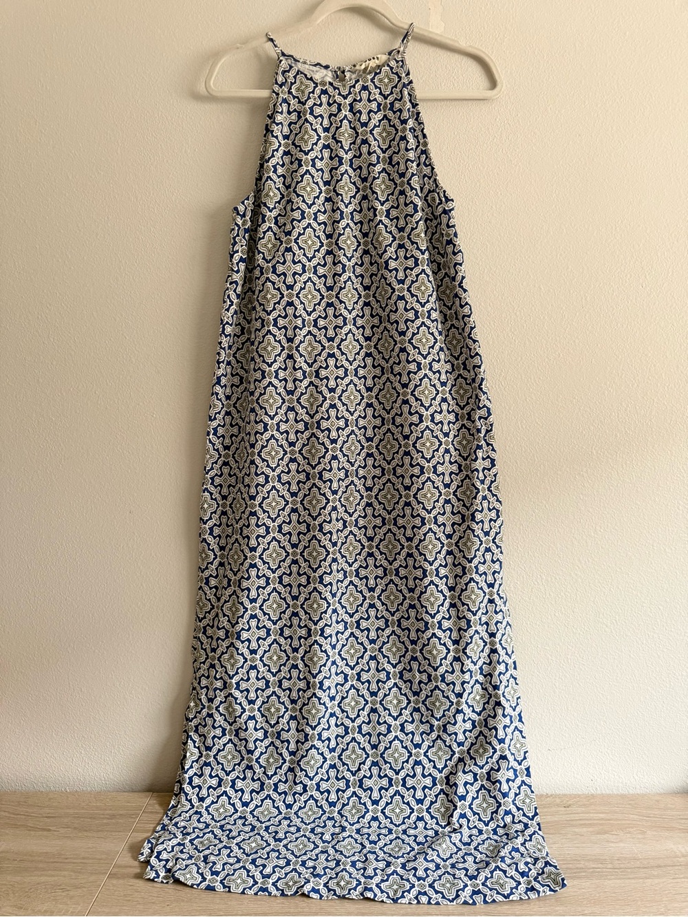 Boden Racer Neck sleeveless maxi Dress Blue Heron Flora Tile Print Sz 8